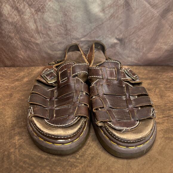 Vintage 90s Dr. Martens Fisherman Sandals Brown Leather Buckle Chunky Men's 12 - Picture 13 of 16